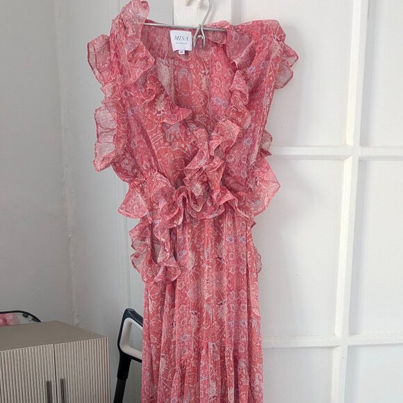 Misa Ruffled Floral Midi Dress Size M - Picture 2 of 3
